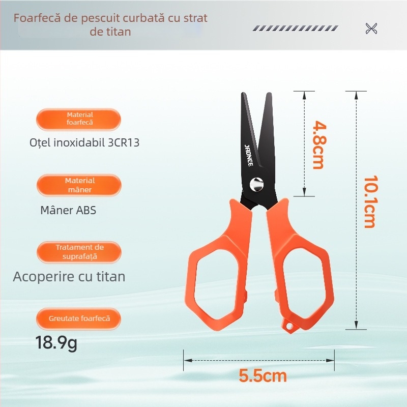 Foarfecă de pescuit cu strat de titan, din oțel inoxidabil, foarfece mini multifuncționale pentru linia de pescuit, linia PE și cablu de plumb