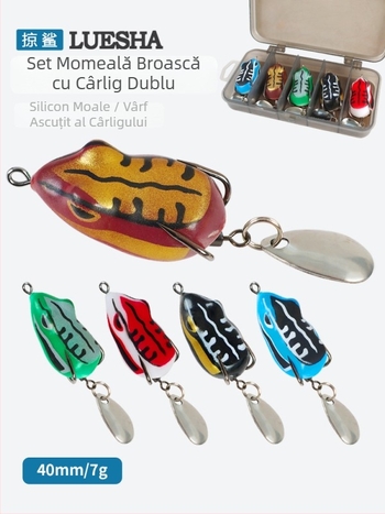 Shark Predator set de 5 năluci plutitoare, în formă de mini broaște, cu două cârlige, pentru pescuit la suprafață