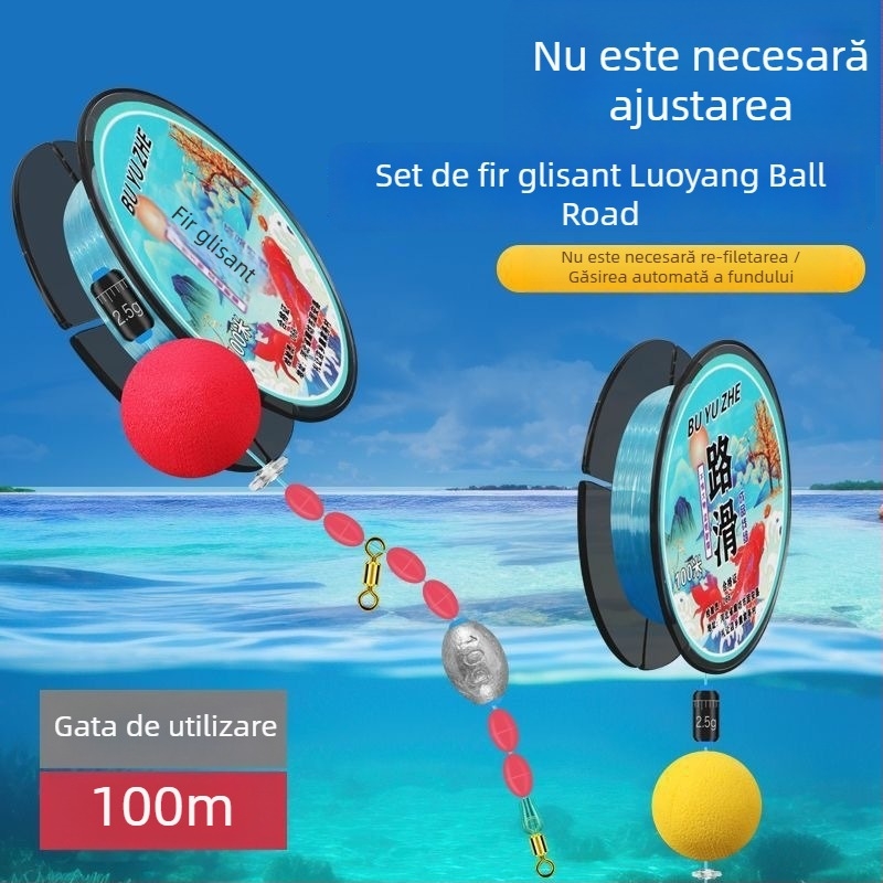 Set linie glisante cu plută sferică pentru aruncări la distanță, pescuit la mal și în larg, fir nylon 100 m, deja legat