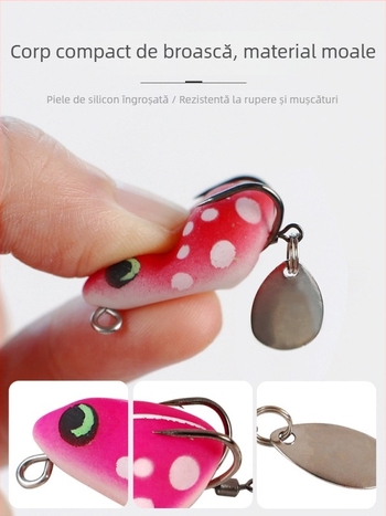 Shark Hunter: Set de 5 năluci mini de tip broscuță pentru aruncări la distanță, cu năluci moi, cârlige duble și element sonor pentru pescuit snakehead