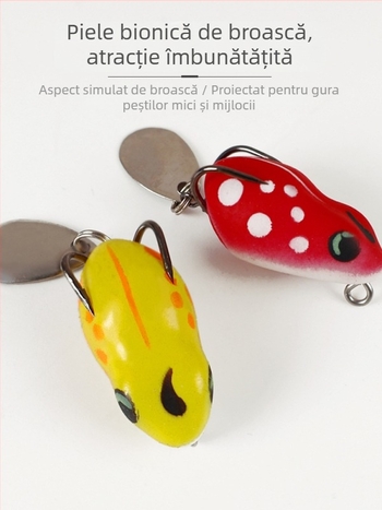 Shark Hunter: Set de 5 năluci mini de tip broscuță pentru aruncări la distanță, cu năluci moi, cârlige duble și element sonor pentru pescuit snakehead
