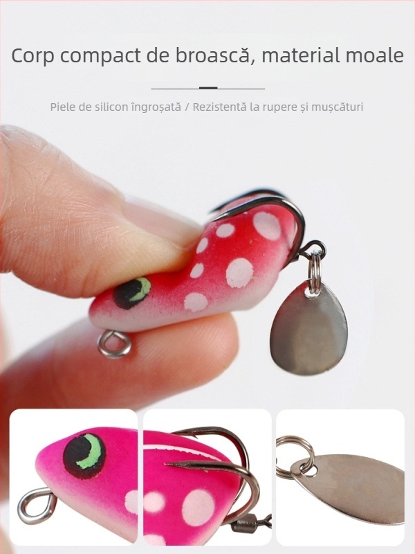 Shark Hunter: Set de 5 năluci mini de tip broscuță pentru aruncări la distanță, cu năluci moi, cârlige duble și element sonor pentru pescuit snakehead