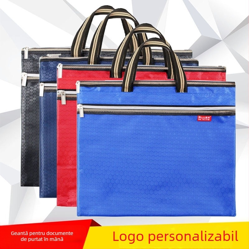 Xinster Geantă de documente pentru birou cu fermoar dublu, textură cu buline și valuri de apă, 36×29 cm, material Oxford