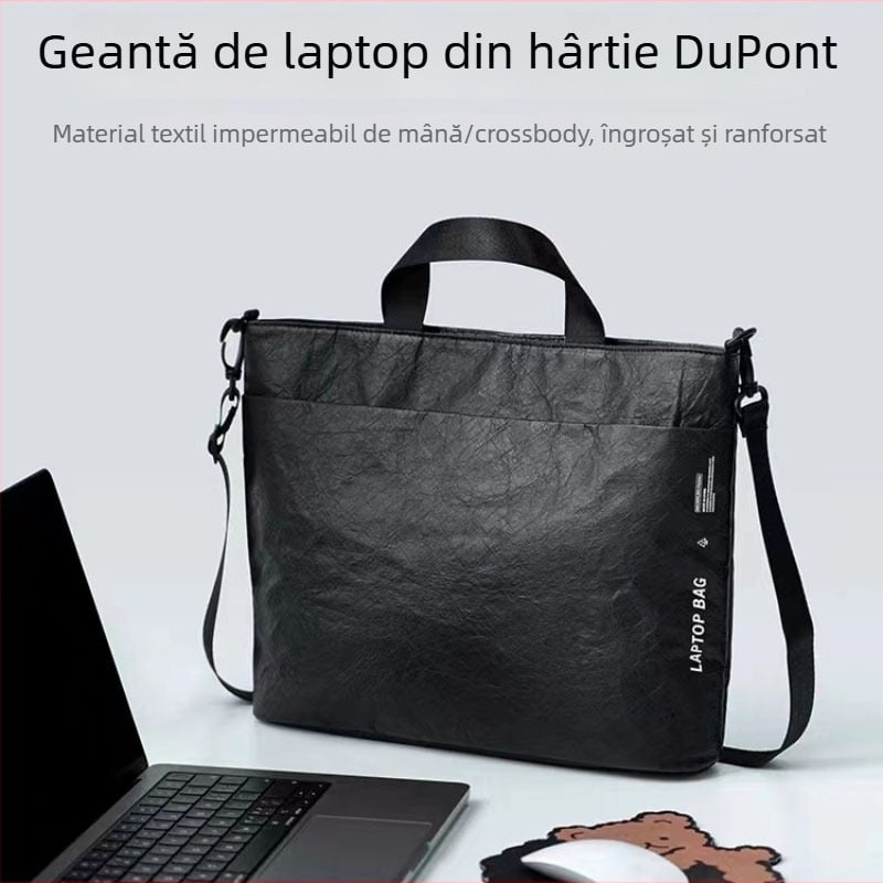 Geantă pentru laptop din hârtie DuPont, design de tip poștă, cu mâner, curea de umăr și crossbody, pentru bărbați, stil business casual, imprimare logo