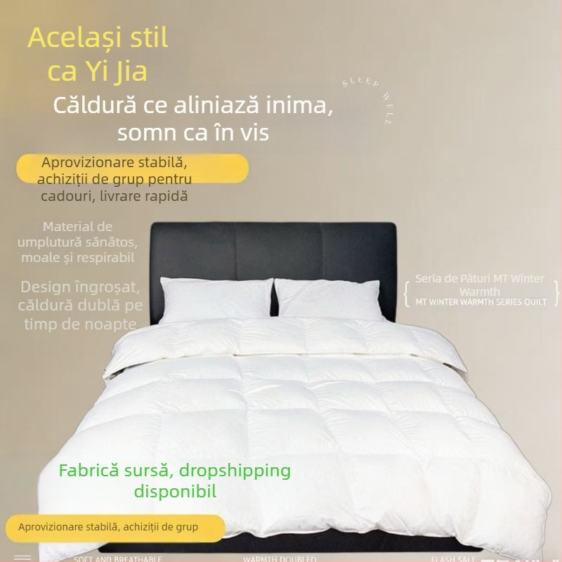 Cuvertură Yijia în stil hotel de cinci stele, umplutură din pene și mătase-cotton, pentru primăvară-toamnă și vară, nucleu de iarnă îngroșat, disponibile în dimensiuni single și double, țesătură periată