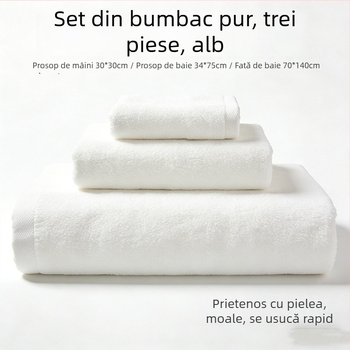 Set din bumbac 100% pentru hoteluri și pensiuni – prosoape de baie albe, GSM 500, rezistență la scămoșare, posibil broderie a logo-ului