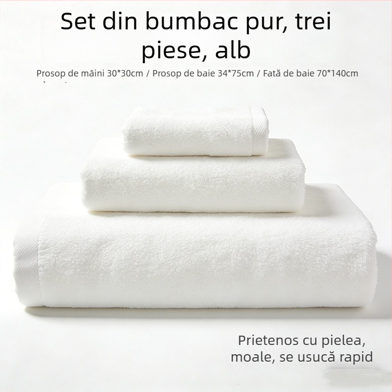 Set din bumbac 100% pentru hoteluri și pensiuni – prosoape de baie albe, GSM 500, rezistență la scămoșare, posibil broderie a logo-ului