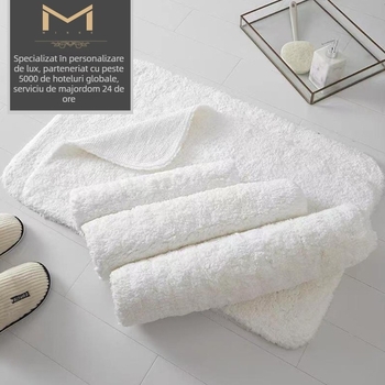 Set alb de baie pentru hotel din bumbac 100% cu covoraș de baie gros și prosoape