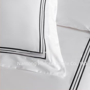 Set de lenjerie de pat brodat în stil hotel, patru piese, alb, 100% bumbac satinat