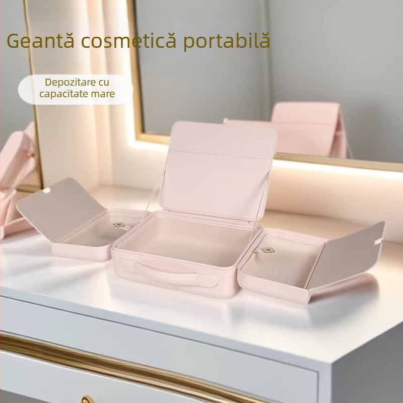 2025 Geantă de machiaj portabilă pentru femei, design proaspăt pentru călătorii, capacitate mare, compartimente multiple