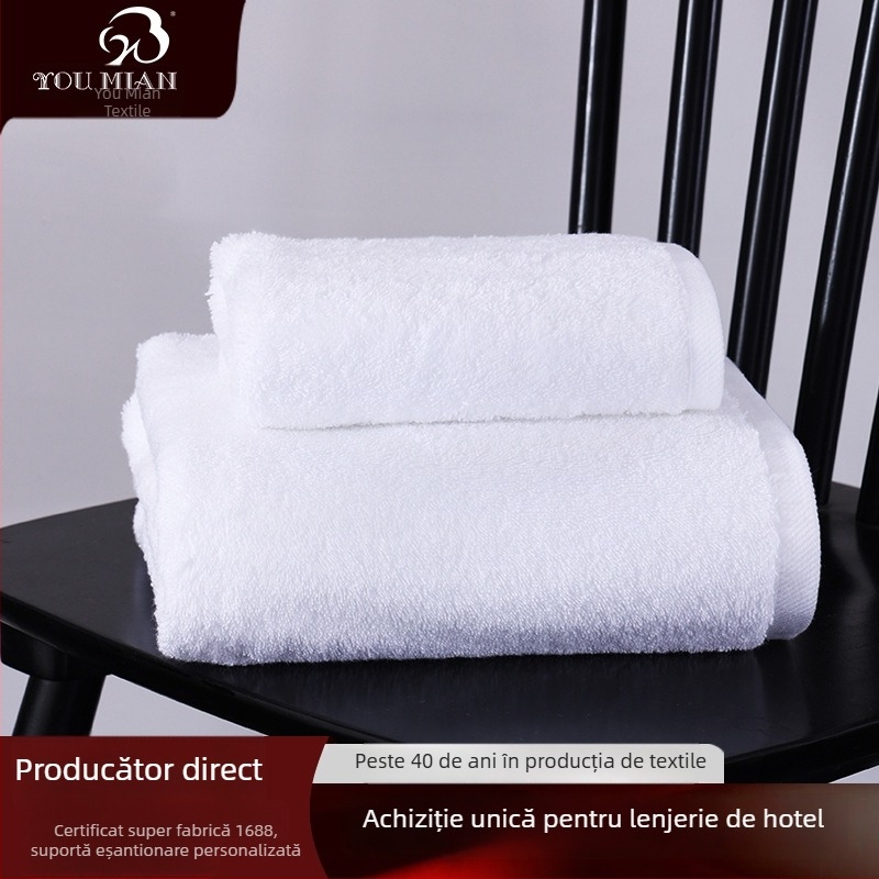 Set prosoape din bumbac pentru hotel – alb pur, include prosop pentru față și prosop de baie