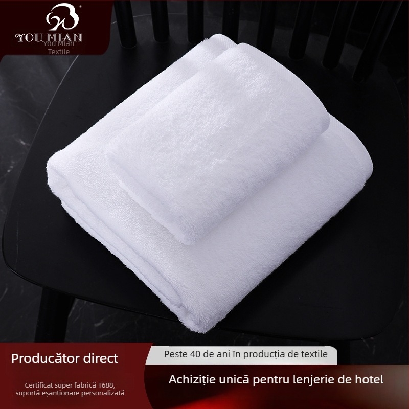 Set prosoape din bumbac pentru hotel – alb pur, include prosop pentru față și prosop de baie