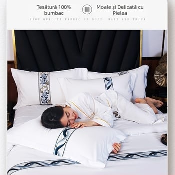 Set de patru piese pentru hotel de cinci stele: husă de pilotă și cearșafuri, fețe de pernă unicolor, 100% bumbac, țesătură twill, vopsire reactive.