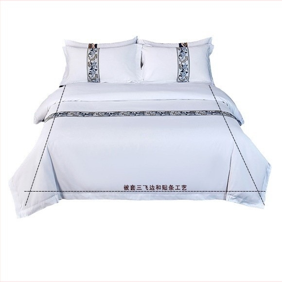 Set de patru piese pentru hotel de cinci stele: husă de pilotă și cearșafuri, fețe de pernă unicolor, 100% bumbac, țesătură twill, vopsire reactive.