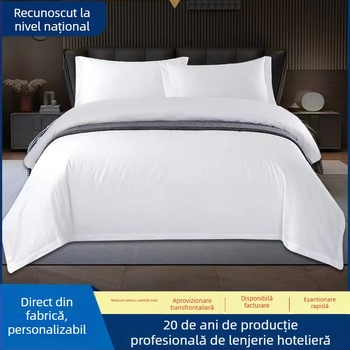 Set de pat din poliester, patru piese, finisaj carbon, lavabil și durabil, lenjerie de hotel