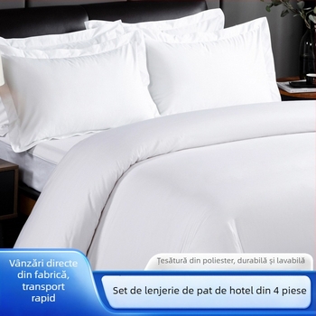 Set de pat din poliester, patru piese, finisaj carbon, lavabil și durabil, lenjerie de hotel