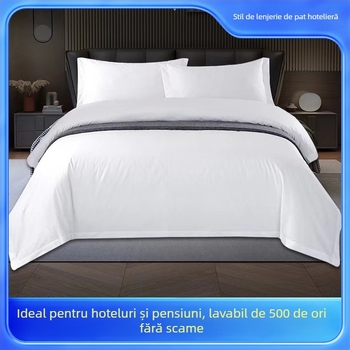 Set de pat din poliester, patru piese, finisaj carbon, lavabil și durabil, lenjerie de hotel