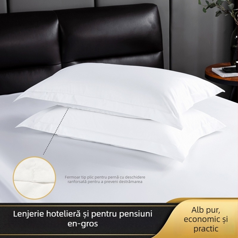Set de pat din poliester, patru piese, finisaj carbon, lavabil și durabil, lenjerie de hotel