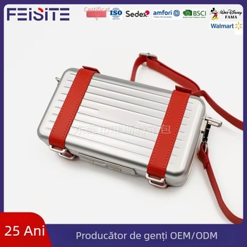 Geantă cosmetică din aliaj de aluminiu, 7 inci, cu husă rigidă și curea crossbody, cutie compactă pătrată pentru machiaj