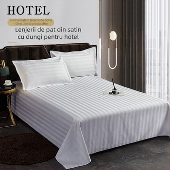 Cearșaf din bumbac 100% 60s 300TC, cu dungi de 3 cm, pentru hoteluri și pensiuni, alb, material gros