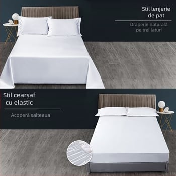Cearșaf din bumbac 100% 60s 300TC, cu dungi de 3 cm, pentru hoteluri și pensiuni, alb, material gros