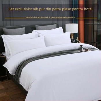 Set de lenjerie hotelieră, patru piese, husă de pilotă albă, culoare solidă