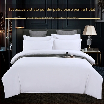 Set de lenjerie hotelieră, patru piese, husă de pilotă albă, culoare solidă