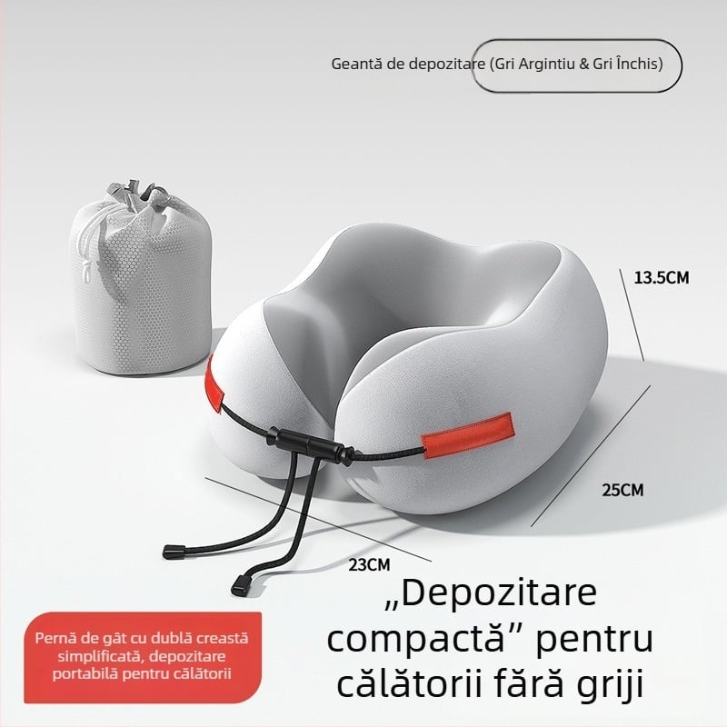 Pernă de călătorie din spumă cu memorie, în formă de U, pentru sprijinul gâtului — ideală pentru avion, mașină și tren