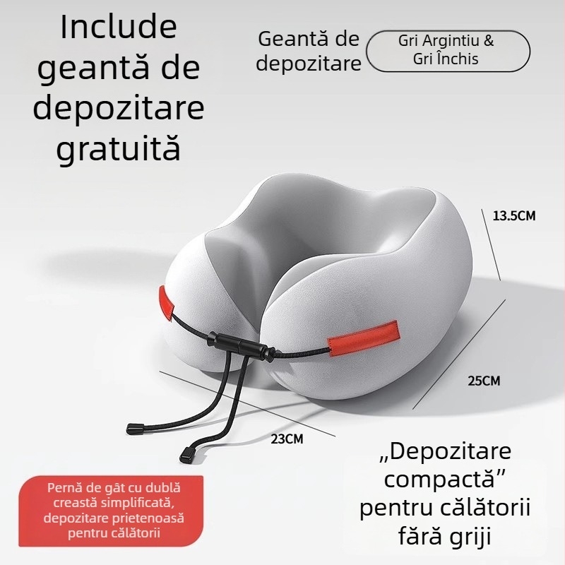 Pernă de călătorie din spumă cu memorie, în formă de U, pentru sprijinul gâtului — ideală pentru avion, mașină și tren