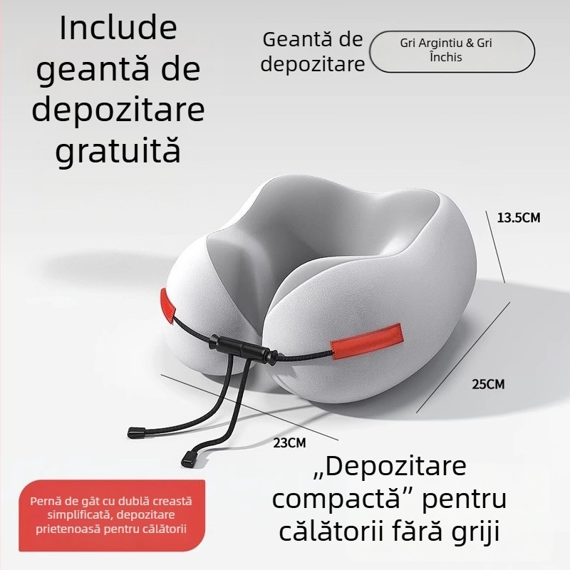 Pernă de călătorie din spumă cu memorie, în formă de U, pentru sprijinul gâtului — ideală pentru avion, mașină și tren