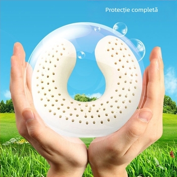 Pernă din latex natural, în formă de U, pentru sprijinul coloanei cervicale, pernă de călătorie pentru mașină sau avion, pentru adulți