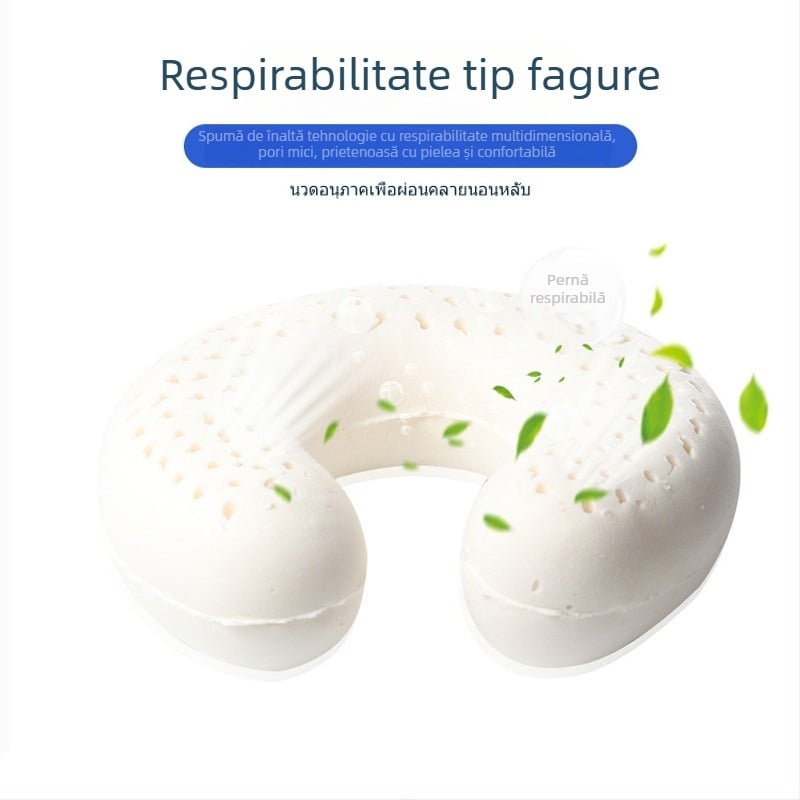 Pernă din latex natural, în formă de U, pentru sprijinul coloanei cervicale, pernă de călătorie pentru mașină sau avion, pentru adulți