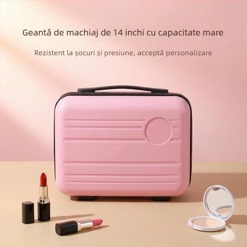 Trusă de machiaj în stil valiză de 14 inch, cu logo, cutie cadou portabilă pentru sărbători, geantă de machiaj pentru bagaj de mână