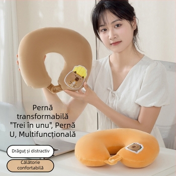 Pernă pentru gât în formă de U, dual-use, pentru odihnă la birou, cu umplutură din spumă, imprimare a logo-ului