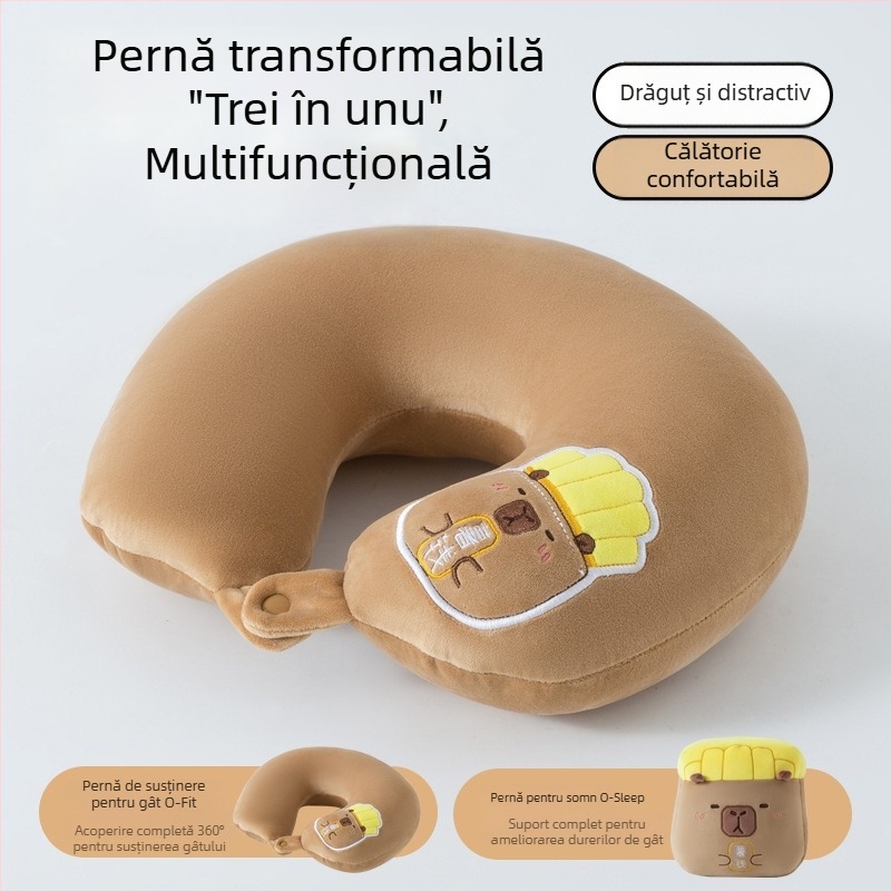 Pernă pentru gât în formă de U, dual-use, pentru odihnă la birou, cu umplutură din spumă, imprimare a logo-ului