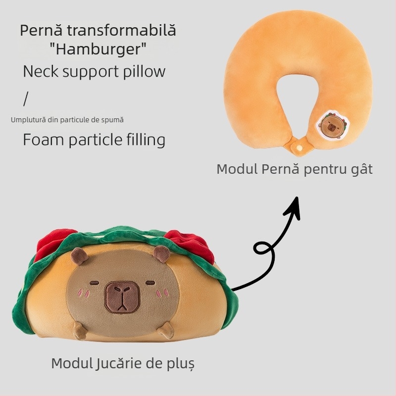 Pernă pentru gât în formă de U, dual-use, pentru odihnă la birou, cu umplutură din spumă, imprimare a logo-ului