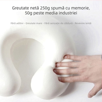 Pernă cervicală din spumă cu memorie, formă U, design cu pisică Siamese desenată, Leisure House