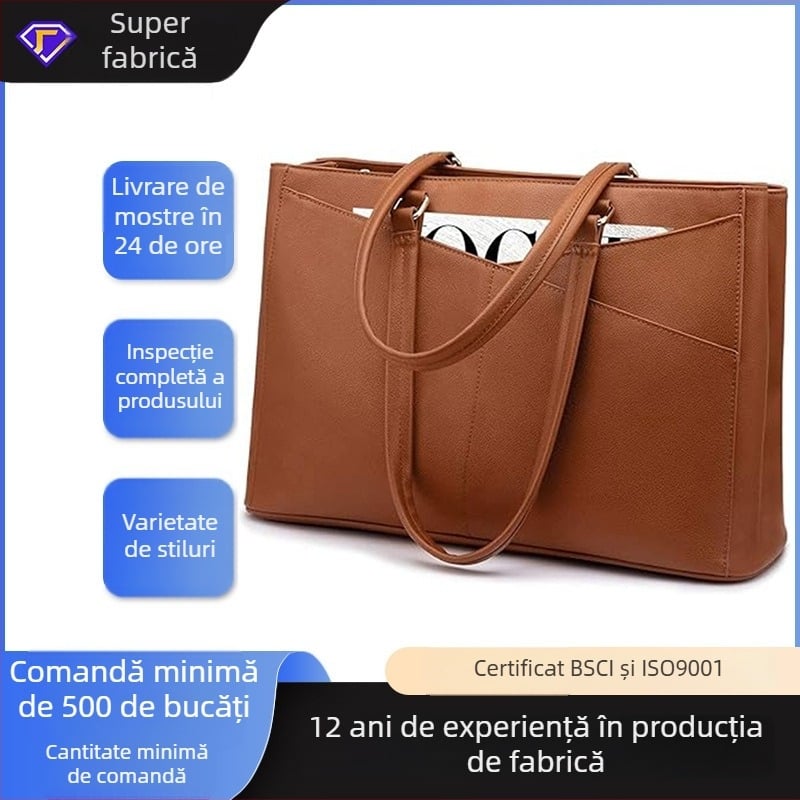 Geantă de laptop pentru femei, din PU piele, impermeabilă, stil business, capacitate mare, geantă tote