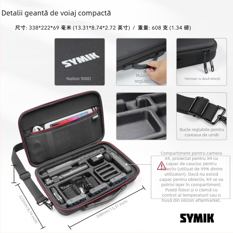 Geantă de depozitare SYMIK pentru Insta360 X4/X5, geantă de umăr/ mână, rezistentă la presiune și căderi