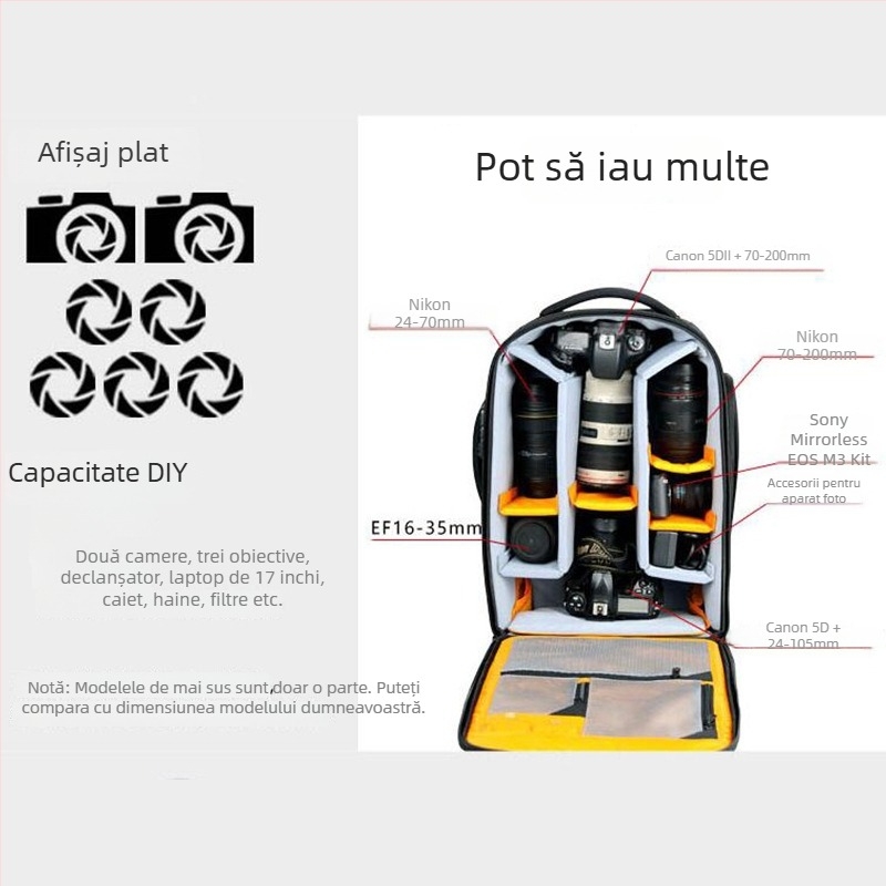 Cosby Geantă de Cameră cu Role pentru Echipament 3C, Fotografie în Aer Liber, Impermeabilă, Rezistentă la Uzură, Rucsac Ergonomic, Încape Două Corpuri și Cinci Obiective
