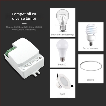 Modul comutator senzor radar cu frecvența 5.8 GHz pentru iluminat, alimentare AC 220V, întârziere reglabilă de la 10 s la 12 min