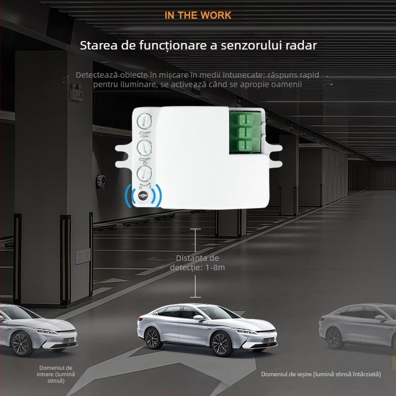 Modul comutator senzor radar cu frecvența 5.8 GHz pentru iluminat, alimentare AC 220V, întârziere reglabilă de la 10 s la 12 min
