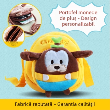 Portofel mic rotund din pluș pentru monede, personalizat, cu design desen animat