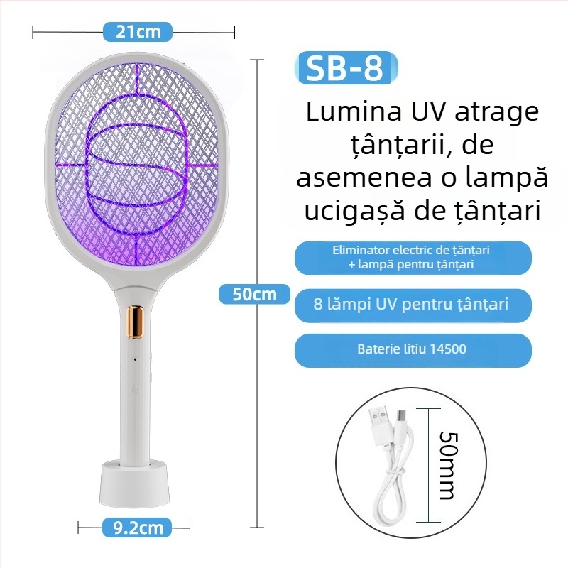 2 în 1 Mătură electrică pentru țânțari, reîncărcabilă, lampă de omorâre a țânțarilor, baterie încorporată