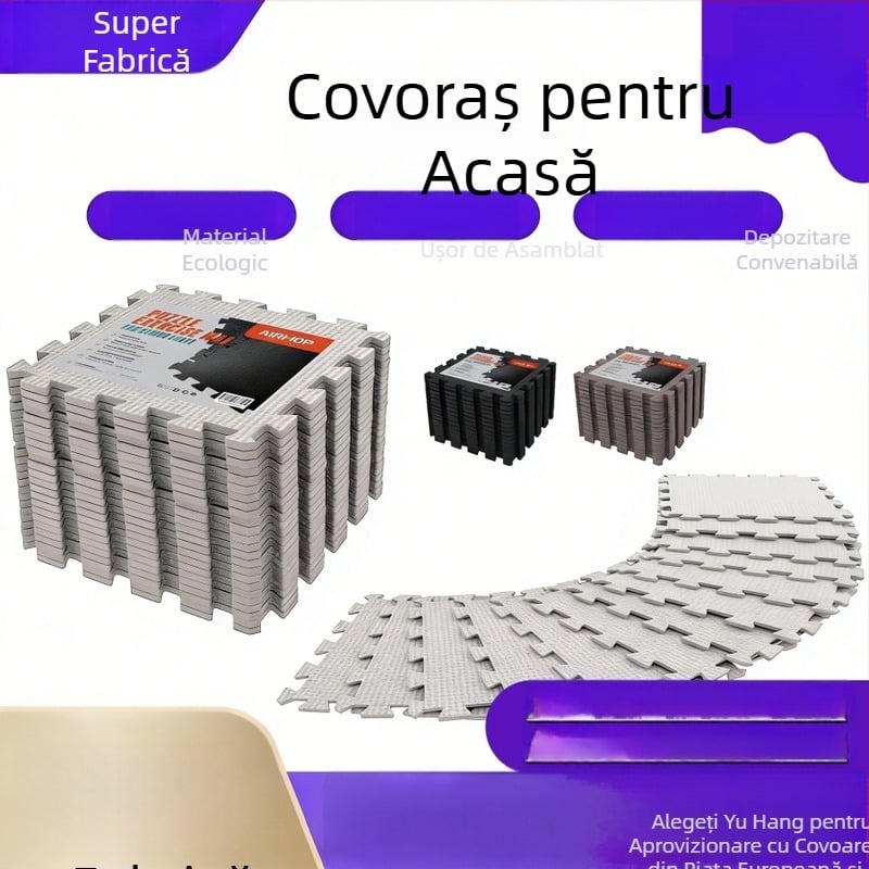 Plăci de podea din spumă EVA cu îmbinări, model frunze, negru-gri, absorbție la șocuri, 30 x 30 x 1 cm