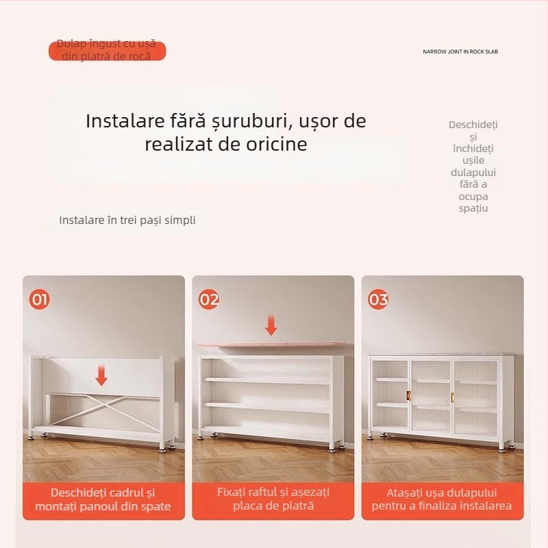 Raft de depozitare pentru bucătărie, uși cu panou luminos și dulap ultra-subțire