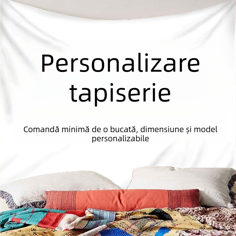 Tapiserie japoneză cu motive de anime, flori de cireș și munți – artă abstractă orientală