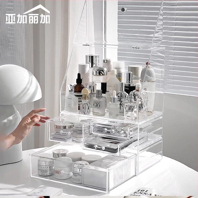 Cutie transparentă de depozitare pentru cosmetice, mare, cu capac, organizator de birou din acrilic