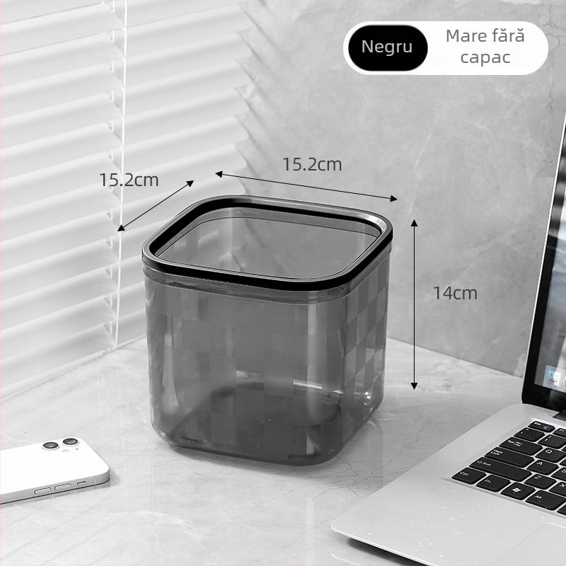 Coș de gunoi de birou din PET, coș pătrat din plastic, stil nordic, fără capac, capacitate 12 L