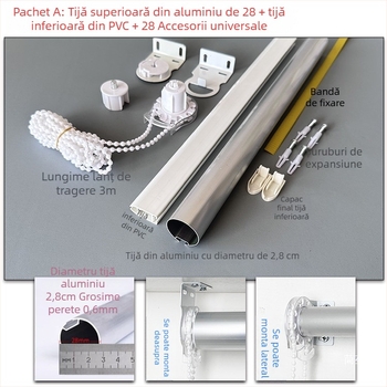 Set de accesorii pentru rulouri din aliaj de aluminiu: bare superioare și inferioare, țesătură publicitară, suporturi, cablu de tracțiune, ax rotativ și șină